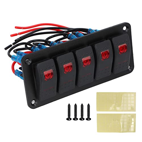 Tissting 5 LED Rockerschalter, 12 V/24 V Marine Switch Panel -Wippschalter mit Dual USB LED -Voltmeter -Kippschalter für Autoboot von Tissting