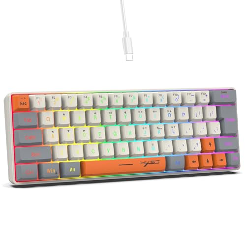Tissting Tastaturschlüsselkaps, 63 Tasten Membrantastatur Farbige Beleuchtung Kabel -Keycap USB C Kabel abnehmbar Gaming -Tastaturschlüsselkappen (White-Grey-Yellow) von Tissting