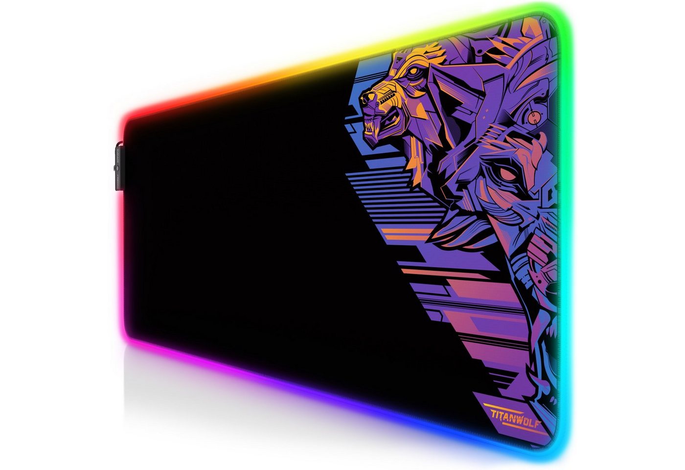 Titanwolf Gaming Mauspad RGB Mousepad 800 x 300 x 3 mm, LED Multi Color XL Tischunterlage, rutschfest, abwaschbar, Geschwindigkeit & Präzision, Vector Gradient Titanwolf Gaming Mauspad RGB Mousepad 800 x 300 x 3 mm, LED Multi Color XL Tischunterlage, rutschfest, abwaschbar, Geschwindigkeit & Präzision, Vector Gradient von Titanwolf