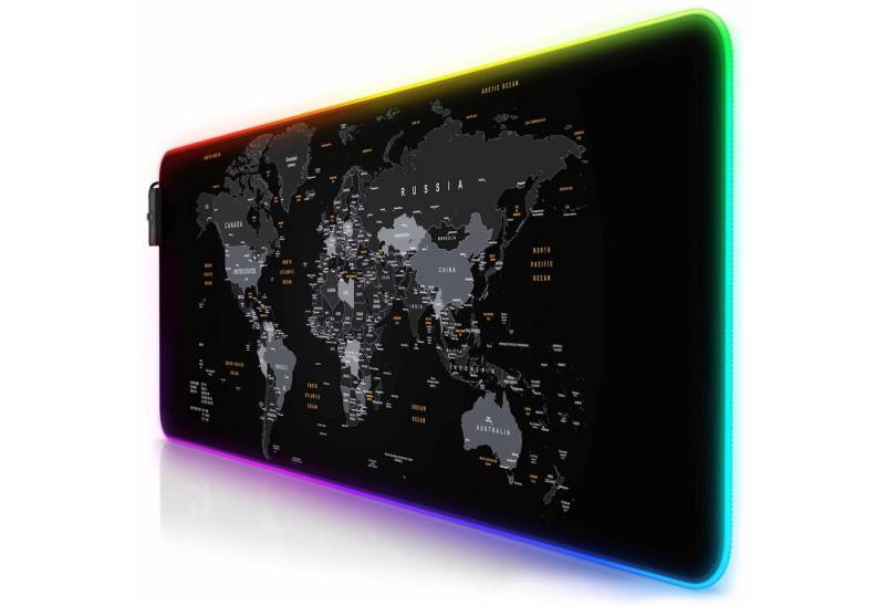Titanwolf Gaming Mauspad RGB Mousepad 800 x 300 x 3 mm, LED Multi Color XL Tischunterlage, rutschfest, abwaschbar, Geschwindigkeit & Präzision, Weltkarte 1 von Titanwolf