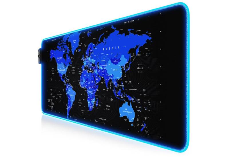 Titanwolf Gaming Mauspad RGB Mousepad 800 x 300 x 3 mm, LED Multi Color XL Tischunterlage, rutschfest, abwaschbar, Geschwindigkeit & Präzision, Weltkarte blau von Titanwolf