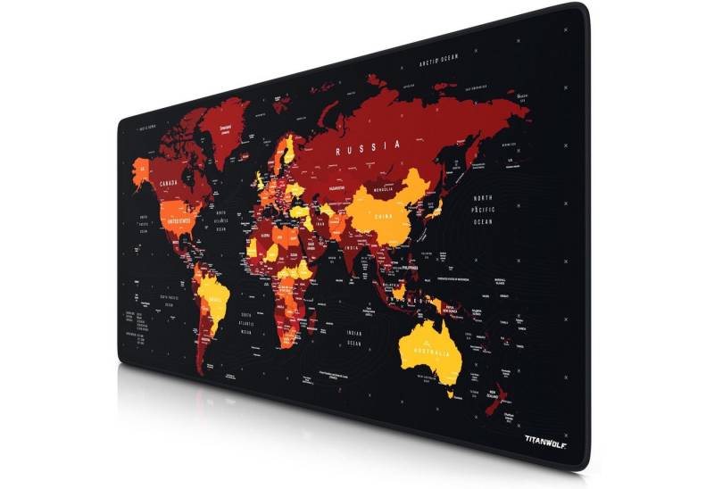 Titanwolf Gaming Mauspad XXL Speed Mousepad 900 x 400 x 3 mm, große Tischunterlage, rutschfest, abwaschbar, Geschwindigkeit & Präzision, Weltkarte rot von Titanwolf