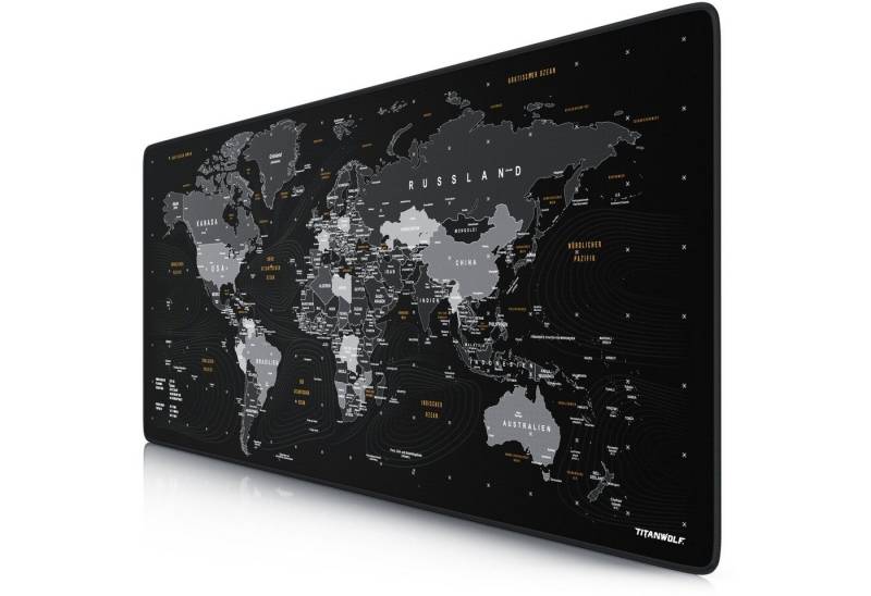 Titanwolf Gaming Mauspad XXL Speed Mousepad 900 x 400 x 3 mm, große Tischunterlage, rutschfest, abwaschbar, Geschwindigkeit & Präzision, Weltkarte von Titanwolf