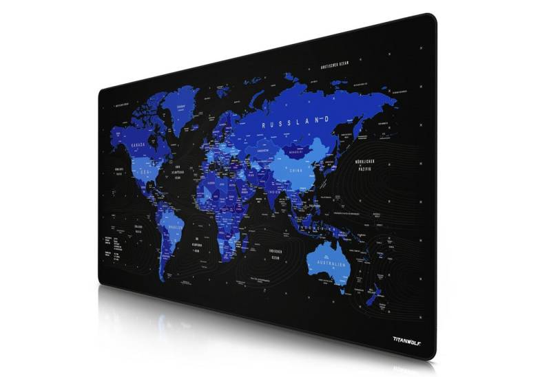 Titanwolf Gaming Mauspad XXXL Speed Mousepad 1200 x 600 x 3 mm, große Tischunterlage, rutschfest, abwaschbar, Geschwindigkeit & Präzision, Weltkarte blau von Titanwolf
