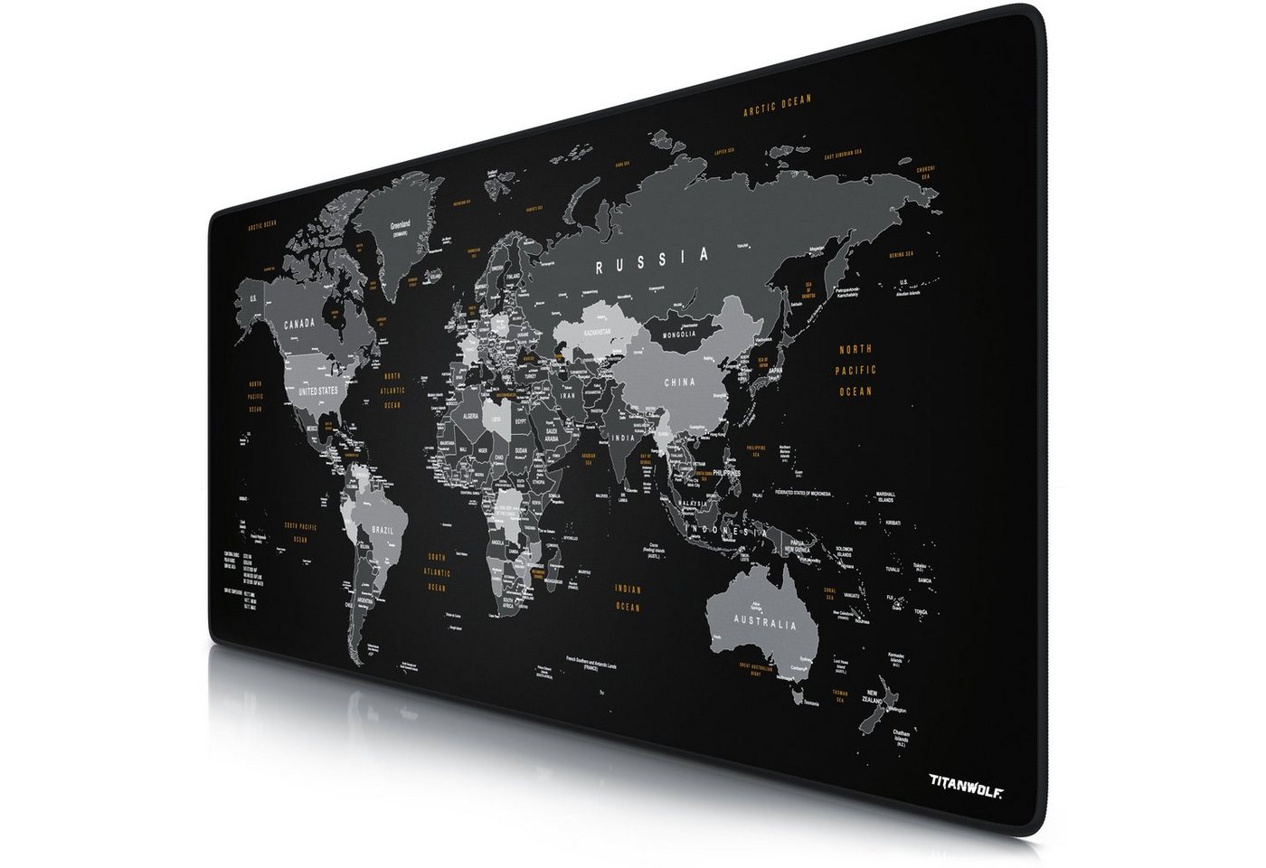 Titanwolf Gaming Mauspad 900 x 400 mm, XXL Speed Mousepad große Fläche, glattes Stoffgewebe, Weltkarte Global von Titanwolf