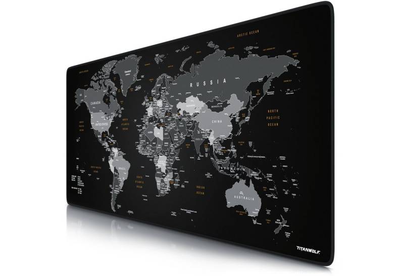 Titanwolf Gaming Mauspad XXL Speed Mousepad 900 x 400 x 3 mm, große Tischunterlage, rutschfest, abwaschbar, Geschwindigkeit & Präzision, Weltkarte Global von Titanwolf