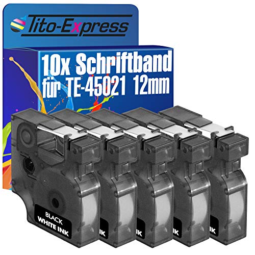 Tito-Express PlatinumSerie 10 Schriftband-Kassetten kompatibel mit Dymo D1 45021 12mm White/Black Labelpoint 100 150 200 250 300 350 Labelwriter 400 Duo Mobile Labeler von Tito-Express