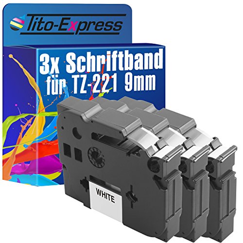 Tito-Express PlatinumSerie 3 Schriftband-Kassetten kompatibel mit Brother TZ-221 TZe-221 9mm Black/White P-Touch 1290 DT 1750 18R 1800 1830 1850 CC 1950 200 2030 210 2100 VP 220 2400 E 2420 2430 PC von Tito-Express