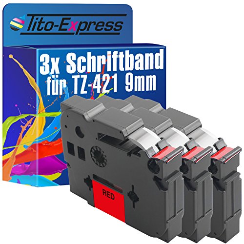 Tito-Express PlatinumSerie 3 Schriftband-Kassetten kompatibel mit Brother TZ-421 TZe-421 9mm Black/Red P-Touch 1290 DT 1750 18R 1800 1830 1850 CC 1950 200 2030 210 2100 VP 220 2400 E 2420 2430 PC von Tito-Express