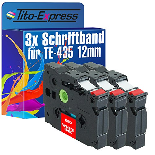 Tito-Express PlatinumSerie 3 Schriftband-Kassetten kompatibel mit Brother TZ-435 TZe-435 12mm White/Red 2450 DX 2460 2470 2480 2500 PC 2700 2730 VP 300 SP 310 CC 340 C 240 250 2600 540 C von Tito-Express