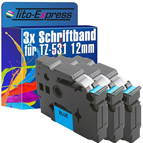Tito-Express PlatinumSerie 3 Schriftband-Kassetten kompatibel mit Brother TZ-531 12mm Black/Blue H500 Li H75 S P300 BT P700 P750 TFI PT-P900 NW W PT-P95 RL700 S von Tito-Express