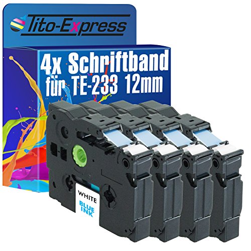 Tito-Express PlatinumSerie 4 Schriftband-Kassetten kompatibel mit Brother TZ-233 TZe-233 12mm Blue/White P-Touch 550 7100 7500 7600 VP 900 BTS F 9200 DX PC 9400 9500 9600 9700 PC 9800 PCN Cube Plus von Tito-Express