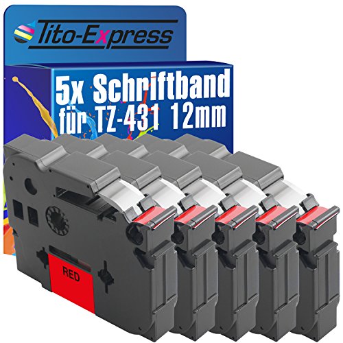 Tito-Express PlatinumSerie 5 Schriftband-Kassetten kompatibel mit Brother TZ-431 TZe-431 12mm Black/Red P-Touch 550 7100 7500 7600 VP 900 BTS F 9200 DX PC 9400 9500 9600 9700 PC 9800 PCN Cube Plus von Tito-Express