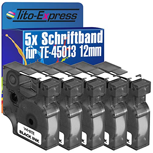 Tito-Express PlatinumSerie 5 Schriftband-Kassetten kompatibel mit Dymo D1 45013 12mm Black/White Labelmanager 100 Plus 120 P 150 160 200 210 D 220 P 260 P 280 300 350 D 360 D 400 420 P 450 D 500 TS von Tito-Express