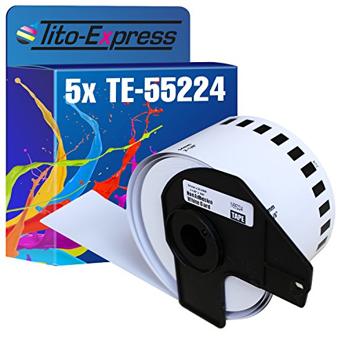 Tito-Express PlatinumSerie 5x Endlos-Etikett mit Trägerspule XXL kompatibel mit Brother P-Touch DK-N55224 | Größe: 54mm x 30.48m von Tito-Express