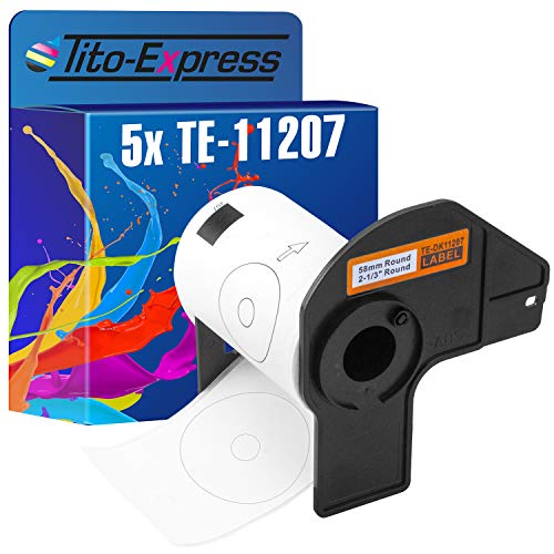 Tito-Express PlatinumSerie 5x Etiketten mit Trägerspule XXL kompatibel mit Brother P-Touch DK-11207 | Größe: 58mm x 58mm von Tito-Express