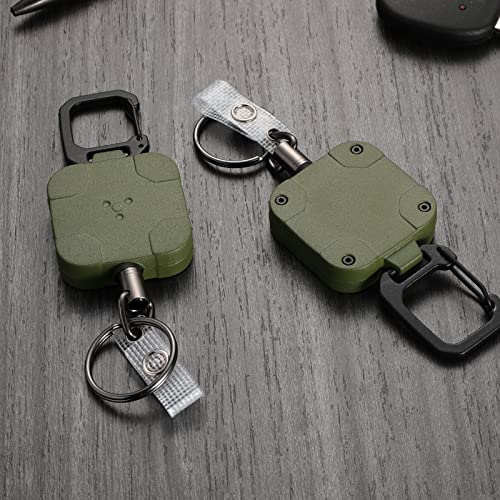 Titrys Metall-Ausweisrollen, einziehbarer Schlüsselanhänger, selbsteinziehbarer Ausweishalter, Schlüsselrolle mit 78,7 cm einziehbarer Stahlschnur, 227 g (Armeegrün, 1 Packung). von Titrys