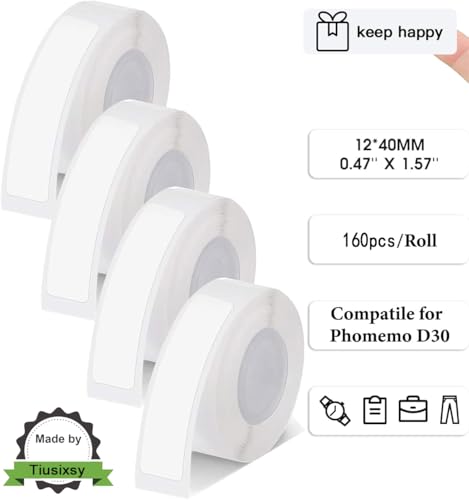 Tiusixsy 4 Rollen Thermo-Etikettenband, 12 x 40 mm, 640 Etiketten, Wasserfest, Ölbeständig, Reißfest, für Zuhause, Schule, Büro, Shop Tiusixsy 4 Rollen Thermo-Etikettenband, 12 x 40 mm, 640 Etiketten, Wasserfest, Ölbeständig, Reißfest, für Zuhause, Schule, Büro, Shop von Tiusixsy