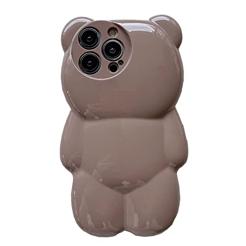 Nadoli 3D Bär Hülle für iPhone 14 Pro Max,Cartoon Niedlich Bear Schutzhülle Weiche Stoßfeste Kawaii Bär Handyhülle Silikon Gummi für Frauen Mädchen,Braun von Tivenfezk