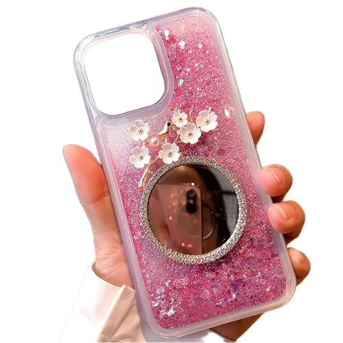 Nadoli Glitzer Treibsand Hülle für Xiaomi 13T/13T Pro,Schminke Spiegel Blume Vogel Silikon Transparent Bumper Schutzhülle Flüssig Durchsichtig Quicksand Case von Tivenfezk