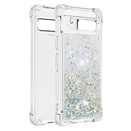 Tivenfezk Glitzer Treibsand Hülle für Google Pixel 7A,Silikon Stoßfest Handyhülle Transparent TPU Bumper Schutzhülle Flüssig Durchsichtig Quicksand Case von Tivenfezk