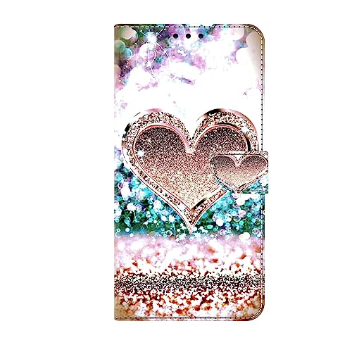 Tivenfezk Nadoli Handyhülle PU Leder für Samsung Galaxy A12 5G/4G,Niedlich Bunt Bemalt Glitzer Herz Kartenfach Magnet Ständer Schutzhülle Brieftasche Cover von Tivenfezk
