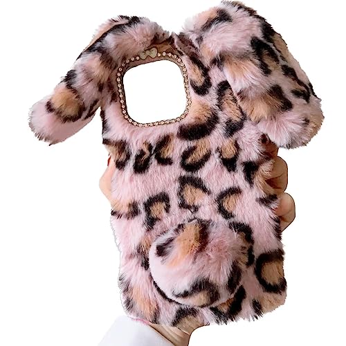 Tivenfezk Nadoli Hase Pelz Hülle für iPhone 13,3D Kaninchen Ohr Case Warme Flauschige Plüsch Schutzhülle Handy Schale Tasche Soft Bunny Cover von Tivenfezk