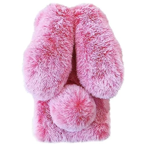 Tivenfezk Nadoli Hase Pelz Hülle für iPhone 14 Pro Max,3D Kaninchen Ohr Case Warme Flauschige Plüsch Schutzhülle Handy Schale Tasche Soft Bunny Cover von Tivenfezk