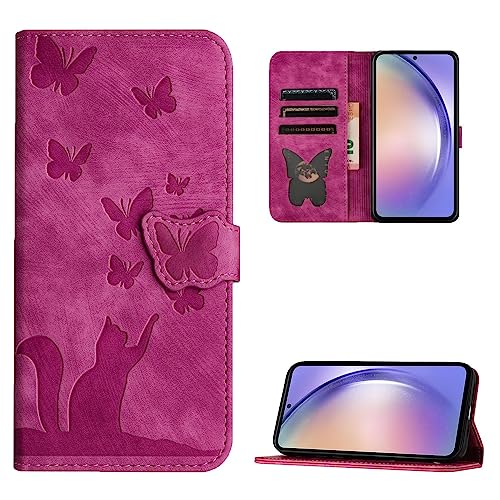 Tivenfezk Nadoli Katze Hülle für Samsung Galaxy A54 5G,PU Leder Schmetterling Geprägt Case Magnetisch Kawaii Kickstand Schutzhülle Hüllen Brieftasche Handyhülle Flip Cover von Tivenfezk