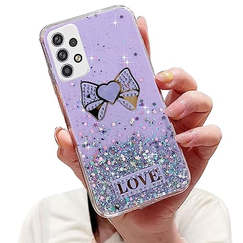 Tivenfezk Nadoli Sparkle Stern Hülle für Samsung Galaxy A13 4G,Krawatte Herz Entwurf Klar Glitzer Mädchen Handyhülle Durchsichtig Bling Schutzhülle Case Cover von Tivenfezk