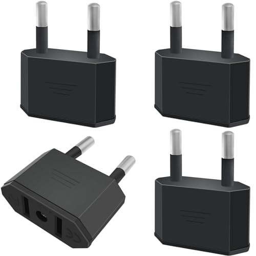 Tixlux 4 Stück Reiseadapter, US to EU Adapter, Adapterstecker USA auf EU, US zum 2 Pin Deutschland/Europa Stecker, EU Stecker Adapter für Geräte mit USA-Netzteil von Tixlux