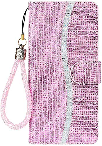 Handyhülle für Samsung S20 FE 5G Flip Case Bling Glitzer Sparkle Case 3D Pailletten Leder Wallet Cover mit Magnetverschluss, Ständer und Kartenfächer mit Lanyard Strap (Pink) von Tiyoo