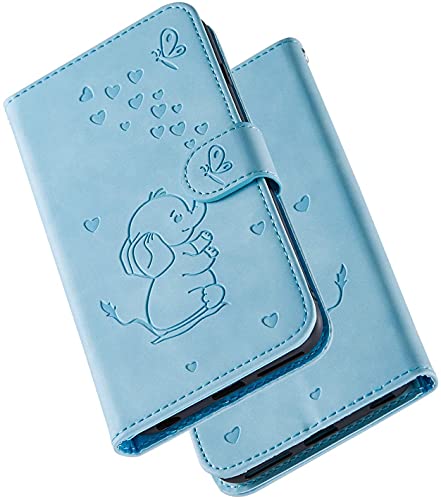 Tiyoo Samsung Galaxy S20 Flip Case Prägung Liebe Herz Elefant Schmetterling Muster Faltbare PU Leder Brieftasche Schutzhülle mit Kartenfächer Magnetverschluss Handyhülle für Samsung S20 Blau von Tiyoo