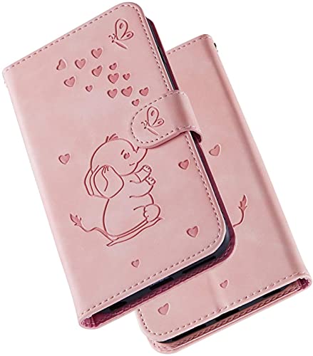 Tiyoo Samsung Galaxy S20 Flip Case Prägung Liebe Herz Elefant Schmetterling Muster Faltbare PU Leder Brieftasche Schutzhülle mit Kartenfächer Magnetverschluss Handyhülle für Samsung S20 Pink von Tiyoo