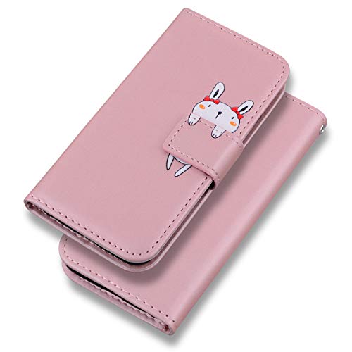 Tiyoo iPhone 5/5S/SE Case Cartoon Animal Cute Pattern Folding Stand PU Leather Wallet Flip Cover Protective Case with Card Slots, Magnetic Closure,with Shockproof TPU (Rosegold Rabbit) von Tiyoo