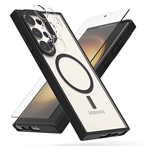 Tjkings Magnetische transparente Hülle für Samsung Galaxy S23 Ultra 6,8 Zoll, [gehärtetes Glas Displayschutzfolien] [Kameralinsenschutz] [kompatibel mit MagSafe] Stoßfester Schutz für Galaxy S23 von Tjkings