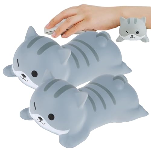 Tkxjry 2 Stück Handballenauflage Maus, Maus Handgelenkauflage 12.5 x 6.5 cm, Graue Katze Wrist Rest, Ermüdungslinderung Ergonomische Mousepad Armauflage für Computer, Laptop (grau) von Tkxjry