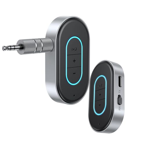 AUX Bluetooth Adapter Auto Drahtloser KFZ Bluetooth Empfänger für Heim-Stereo/Kabelgebundene Kopfhörer, Mini Bluetooth Adapter AUX, Freisprechanrufen, Dual Verbindung, 16 Stunden Spielzeit von Tmiyas