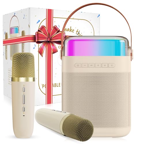 Karaoke Maschine mit 2 Drahtlosen Mikrofonen，Tragbarer Bluetooth Karaoke Lautsprecher mit LED-Lichtern für Heimparty, Geschenk für Brithday, Weihnachten,Spielzeug für Mädchen und Jungen von Tmiyas