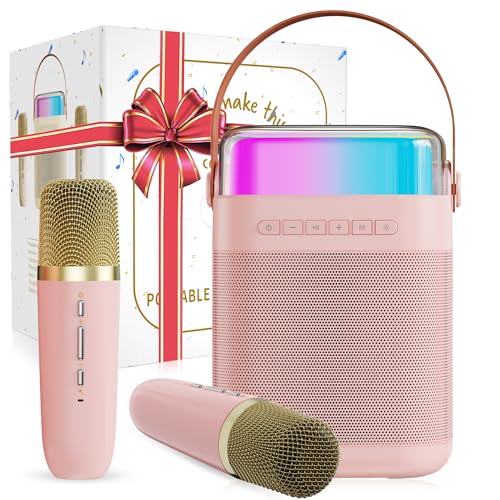 Tmiyas Karaoke Maschine mit 2 Drahtlosen Mikrofonen，Tragbarer Bluetooth Karaoke Lautsprecher mit LED-Lichtern für Heimparty, Geschenk für Brithday, Weihnachten,Spielzeug für Mädchen und Jungen von Tmiyas