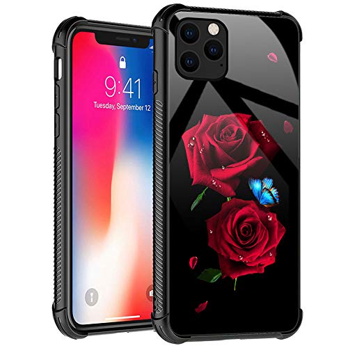 TnXee Hülle Kompatibel mit iPhone 12 Hülle, Schmetterling auf roten Rosen Hülle für iPhone 12 Mini Hüllen für Mädchen Frauen Hülle von TnXee