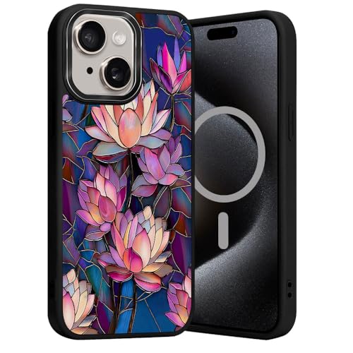 TnXee Magnetische Schutzhülle für iPhone 15 Plus (kompatibel mit MagSafe), schlanke und leichte Handyhülle, Lotusrosa Blume von TnXee