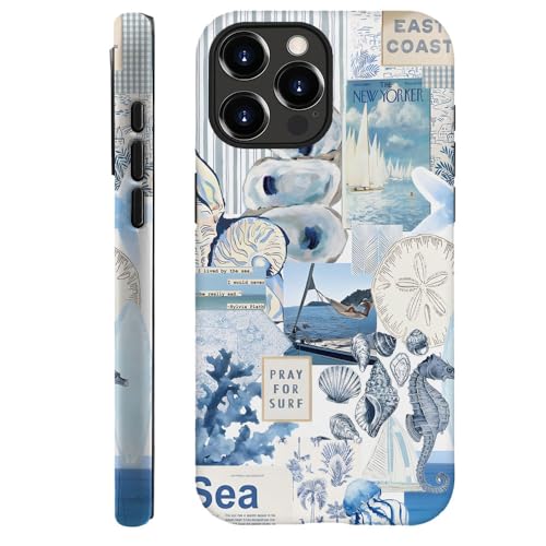 TnXee Schutzhülle kompatibel mit iPhone 11 Pro, Sturzschutz, 2-lagige Hybrid-Hartschalenhülle für Mädchen und Jungen, Muschel-Ozeanblau, Retro-Collage von TnXee