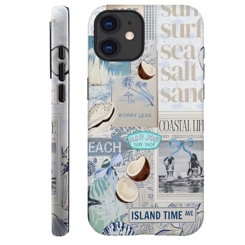 TnXee Schutzhülle kompatibel mit iPhone 12, Sturzprävention, 2-lagige Hybrid-Hartschalenhülle für Mädchen und Jungen, Strandküstencollage von TnXee