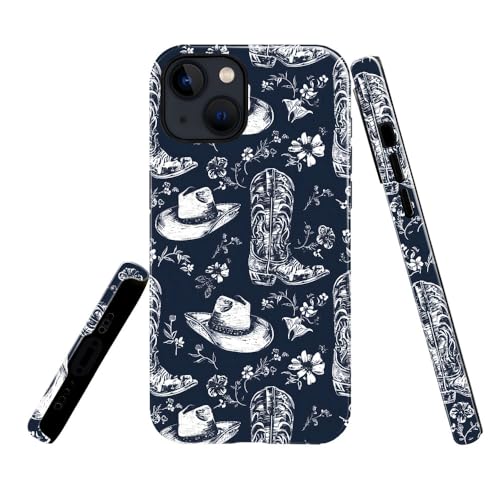 TnXee Schutzhülle kompatibel mit iPhone 13, Sturzschutz, glänzend, 2-lagig, Hybrid-Hartschalenhülle für Mädchen und Jungen, Western-Cowgirl-Blume von TnXee