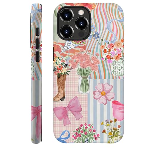 TnXee Schutzhülle kompatibel mit iPhone 13 Pro Max, Sturzschutz, 2-lagige Hybrid-Hartschalen-Hüllen für Mädchen und Jungen, rosa Schleifen-Collage von TnXee