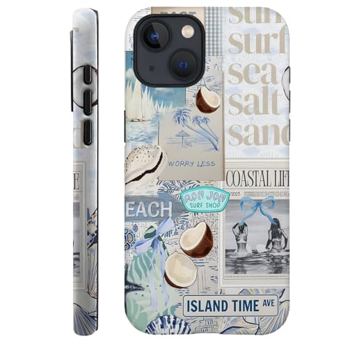 TnXee Schutzhülle kompatibel mit iPhone 14 Plus, Fallschutz, 2-lagige Hybrid-Hartschalenhülle für Mädchen und Jungen, Strandküstencollage von TnXee