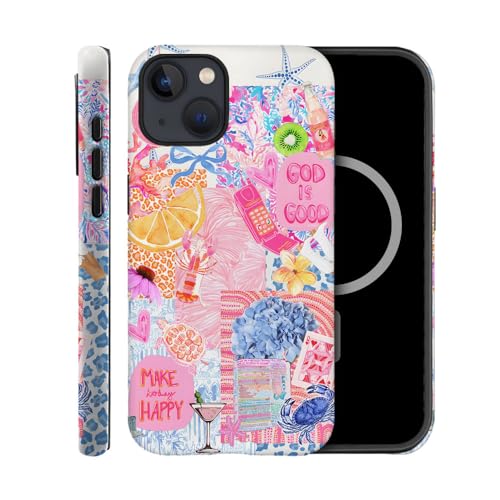 TnXee Schutzhülle kompatibel mit iPhone 14 Plus, kompatibel mit MagSafe, 2-lagige Hybrid-Hartschalen-Hüllen für Mädchen und Jungen, Fruchtblaue Collage von TnXee