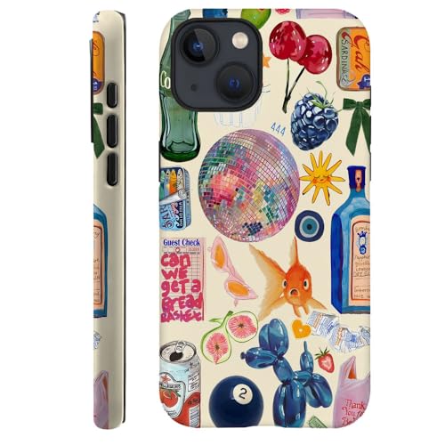 TnXee Schutzhülle kompatibel mit iPhone 15 Plus, Fallschutz, 2-lagige Hybrid-Hartschalenhülle für Mädchen und Jungen, Collage, europäische Disco von TnXee