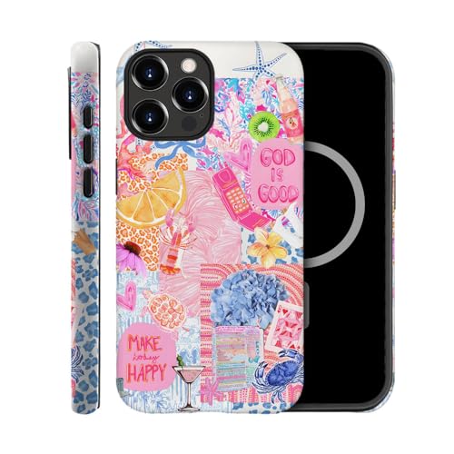 TnXee Schutzhülle kompatibel mit iPhone 15 Pro, kompatibel mit MagSafe, 2-lagige Hybrid-Hartschalen-Hüllen für Mädchen und Jungen, Fruchtblaue Collage von TnXee